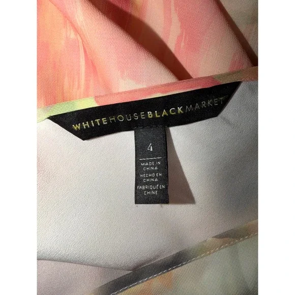 White House Black Market Floral Cold Shoulder Sleeve Dress Pink Yellow 4 H1 - Picture 9 of 10